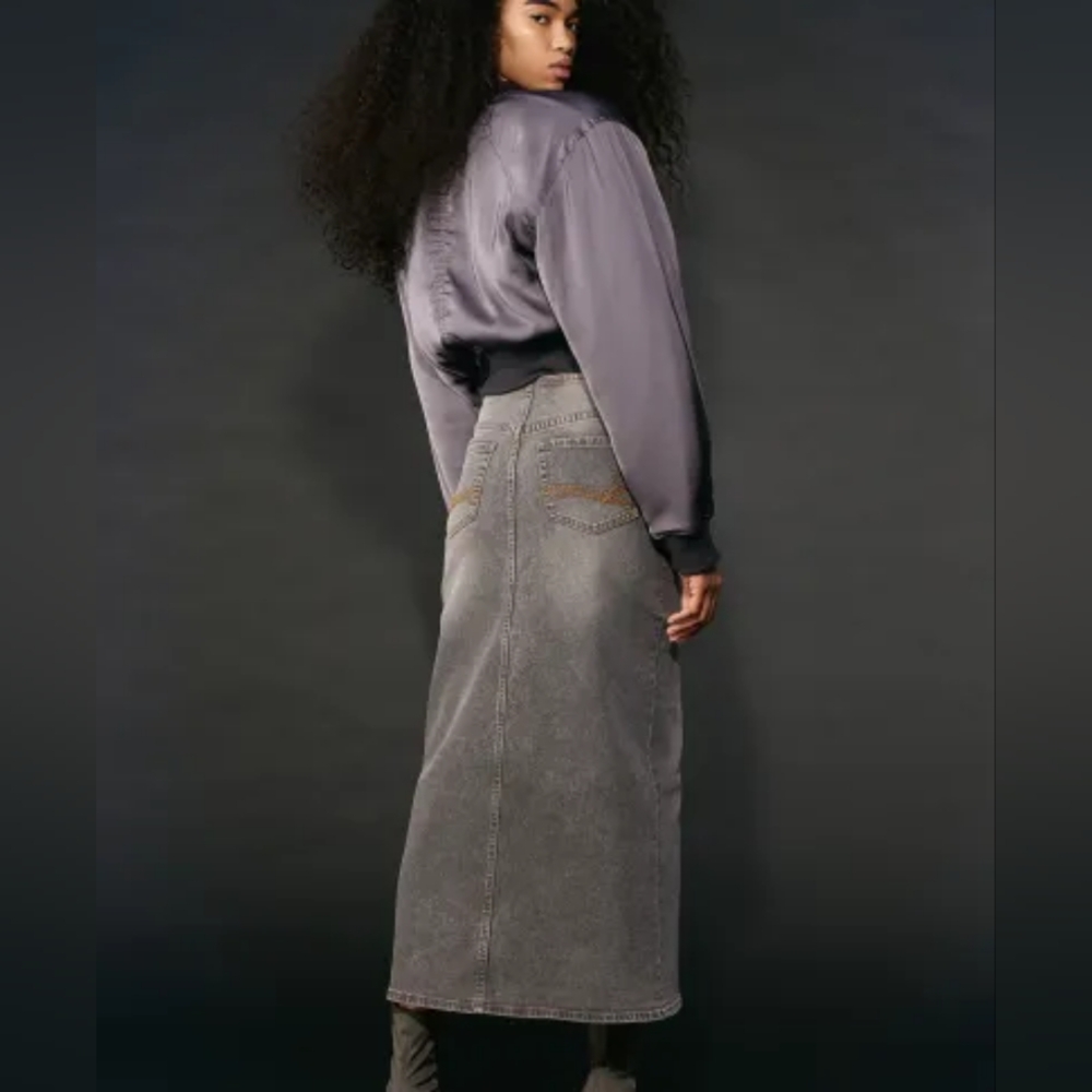 H&m Slit-hem Denim Skirt Gray Size 8 NWT